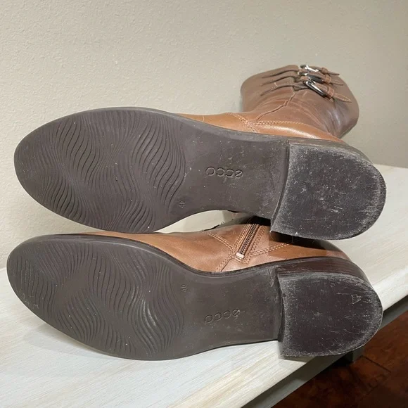 Ecco Hobart Leather Tall Brown Boots Sz 40 - Picture 3 of 5